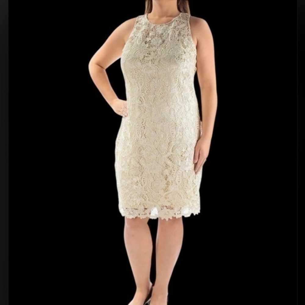 Lauren Ralph Lauren Women's Lace Sheath Dress champagne color
